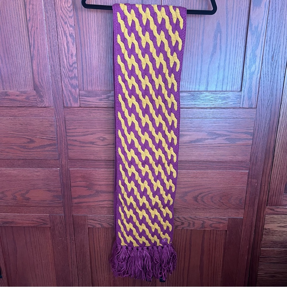 NWT Coach Wool Blend Knit Patterned Lined Fringe Scarf Deep Plum Multi CO100183